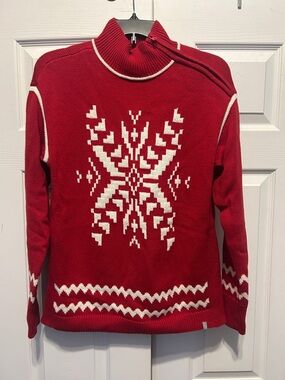 Talbots Red Fair Isle Snowflake Knit Pullover Sweater